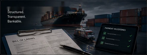 Bill of lading and payment milestones at the port — structured, transparent, bankable.